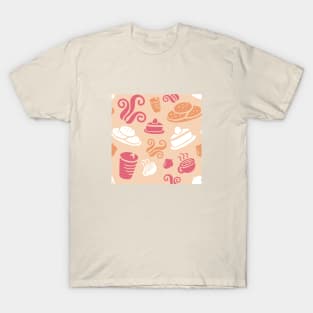 Cafe Orange Vibe Coffee Dessert Sweets Pattern T-Shirt